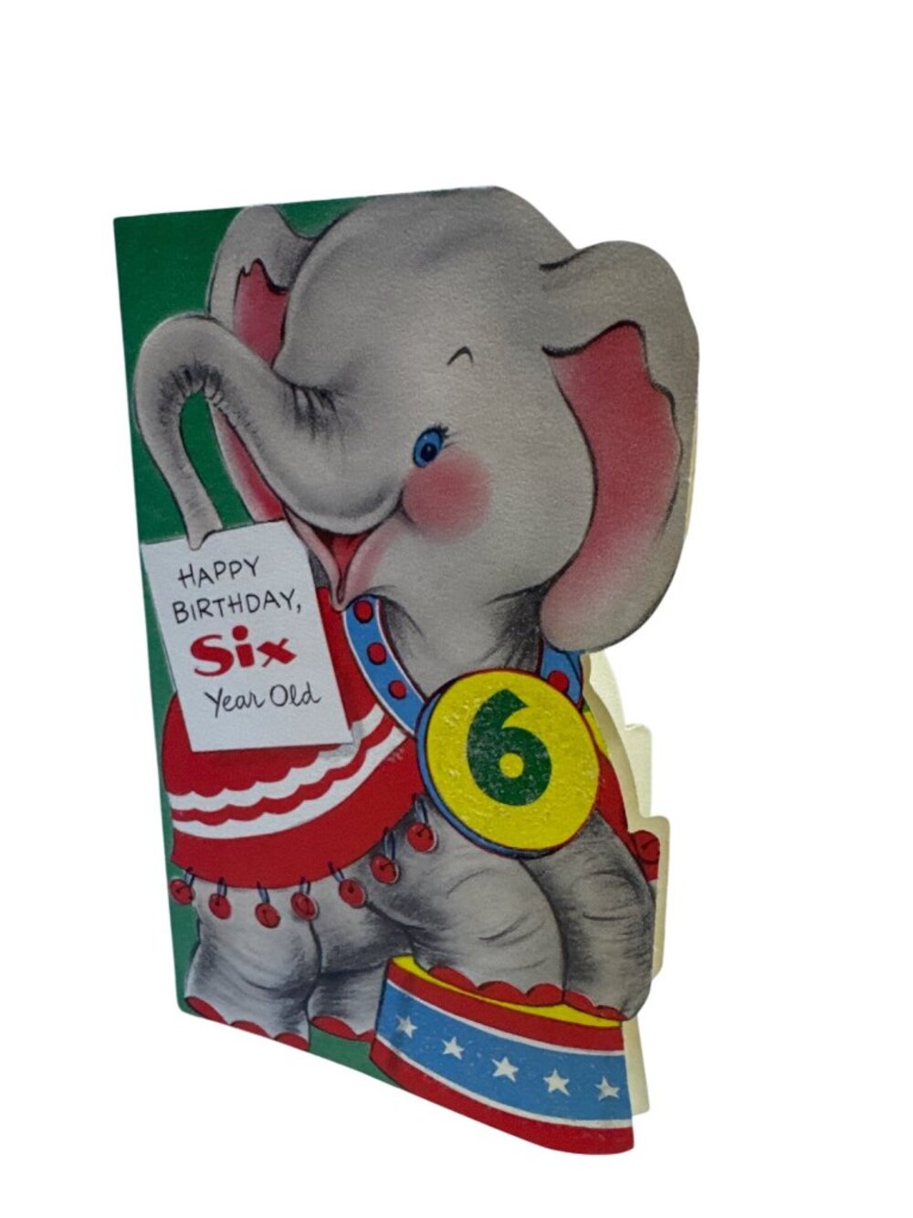 Vintage Cute Elephant Happy Birthday Card For 6 Year Old Child 1950s Die Cut
